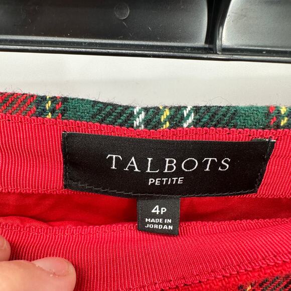 TALBOTS Wool Blend Red Plaid Skirt with Gold Hardware // 4 Petite - Picture 5 of 12